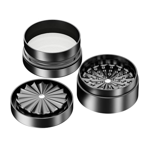 Premium Toothless Grinder Hollywood 2.0 Schwarz | Zahnlos | Aluminium in Raumfahrtqualität | 4 – teilig | Blüten (Flower) Mühle (Mill) | Inkl. Feinsieb & Pollenfach | Original California's Choice von CALIFORNIA'S CHOICE