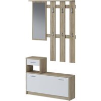 Eingangsmöbel Sargassi, Moderner Eingang, Wandgarderobe, Multifunktions-Aufbewahrungskonsole, 100x26h190 cm, Weiß und Eiche von CALITAN