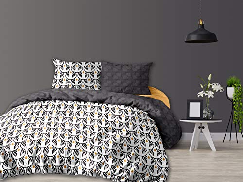 CALITEX 3-teiliges Bettwäscheset, 240 x 220 cm, Charleston, 100% Baumwolle, Schwarz, 240 x 220 cm von CALITEX