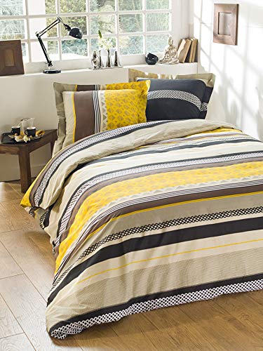 CALITEX Bettwäscheset, 3-teilig, 240 x 220 cm, Queenie, 100 Stück, Baumwolle, Senf, 240 x 220 cm von CALITEX