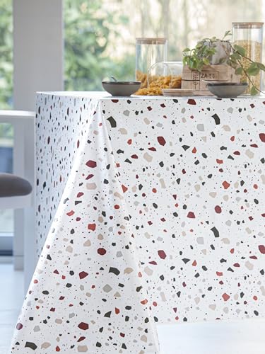 CALITEX Wachstuch Terrazzo Bordeaux Finish Schrägband Rund 140 cm von CALITEX