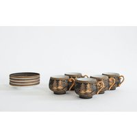 Antike Vintage Lithophane Geisha Teetasse Set 24K Gold + Schwarze Demitasse Tasse Untertasse Eierschale Porzellantasse, Kutani Japan Mt Fuji von CALIVINTAGEUSA