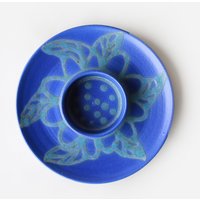 Studio Art Steingut Dipschale | Vintage Steinzeug Blau Abstrakte Servierplatte von CALIVINTAGEUSA