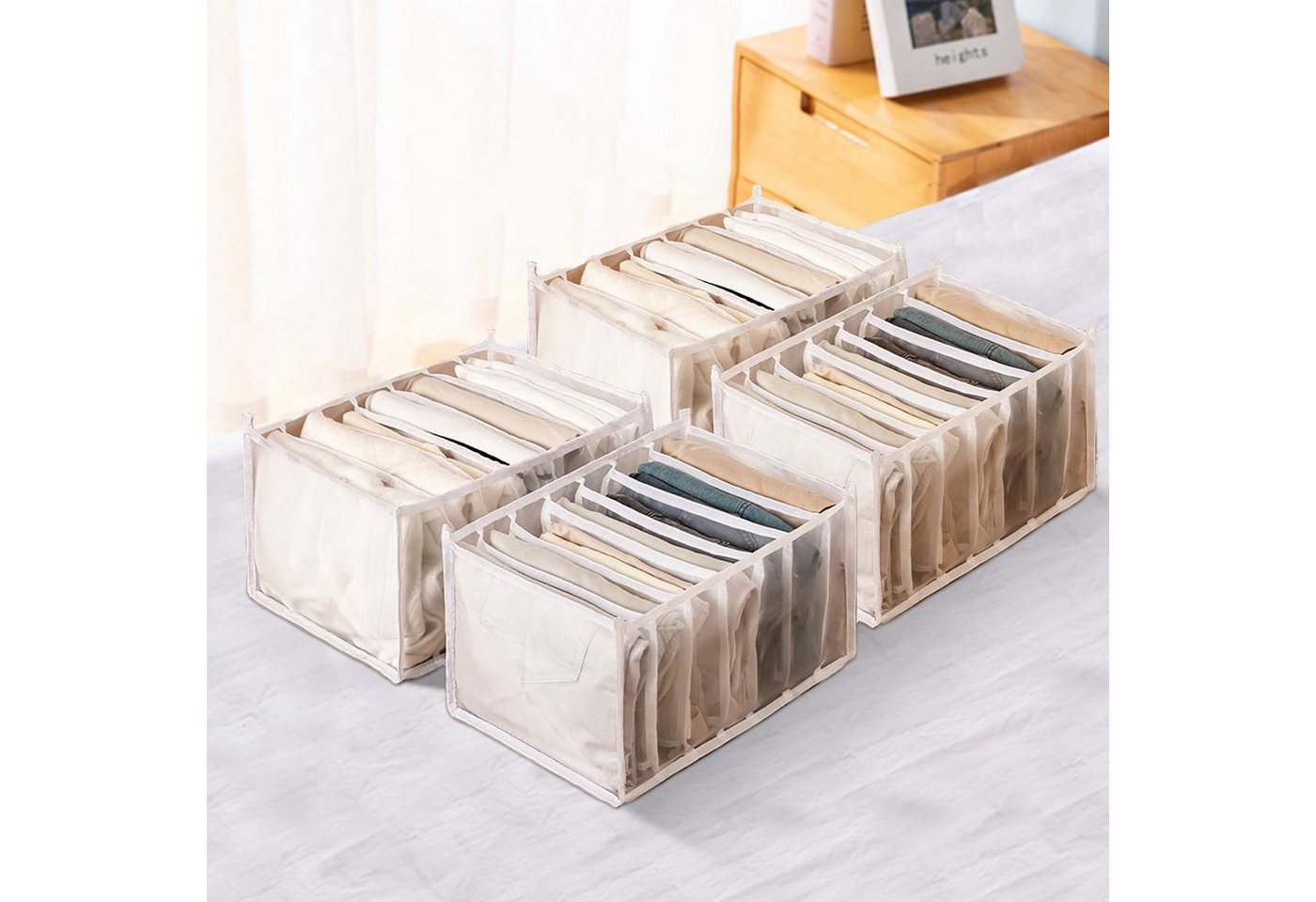 CALIYO Aufbewahrungsbox Kleideraufbewahrung Aus Mesh, Schrank Organizer Kleiderschrank (4 St), mit 7 Fächern für Hosen, Organizer Kleiderschrank Leggings von CALIYO