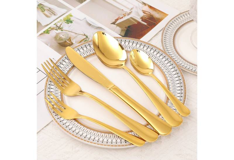 CALIYO Besteck-Set Spülmaschinenfest 30-teilig für 6 Personen aus Edelstahl (30-tlg), 6 Personen, Edelstahl, Poliertes Essbesteck Monobloc-Messer inklusive Messer Gabel Löffel von CALIYO