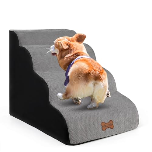 CALIYO Hundetreppe 4 Stufen, Hundetreppe für Kleine Hunde, Katzentreppe 50 cm hoch, Haustiertreppe mit Waschbarem Bezug und Rutschfester Unterseite, Hunderampe für Bett, Couch und Auto (75×40×50cm) von CALIYO