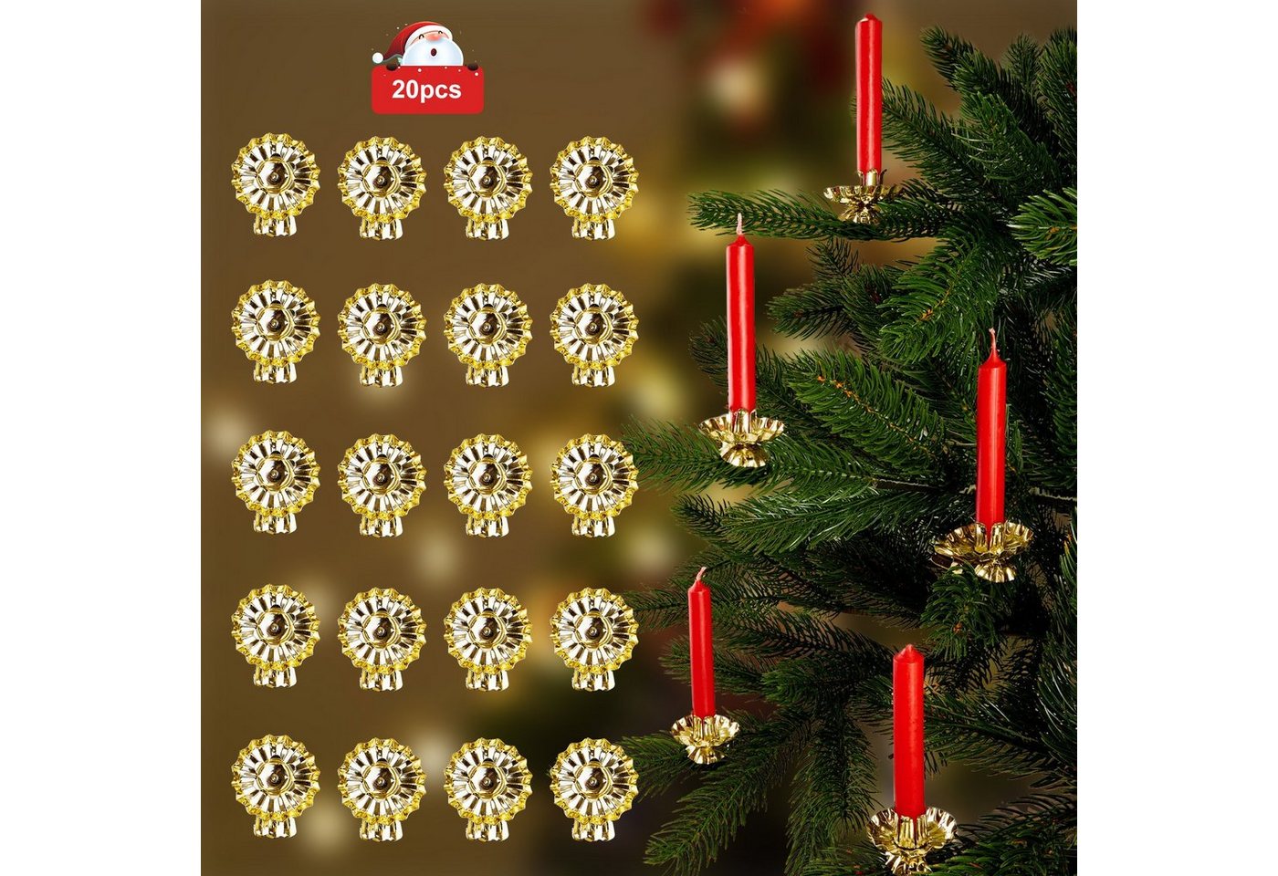CALIYO Kerzenständer Weihnachtsbaum Kerzenständer 20 Metall Kerzen Clips (20 St), Traditionelle Kerzenzwicker mit Clip von CALIYO