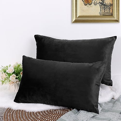 CALIYO Kissenbezug 30x50, Samt Uni Kissenhülle, Kissenbezüge für Zierkissen Dekokissen Sofakissen Couchkissen viele Farben (30x50 cm, Schwarz). von CALIYO