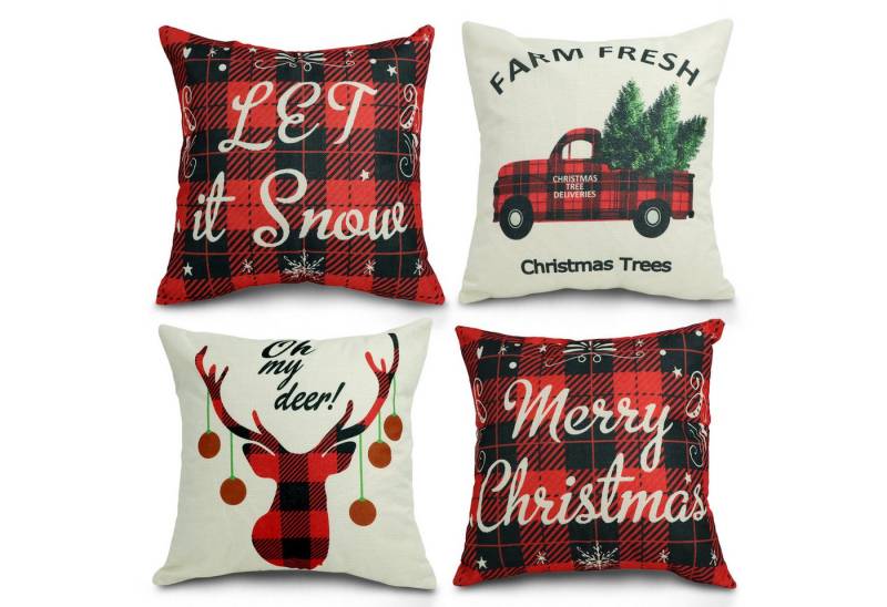 CALIYO Kissenbezug 4 Stück Kissenbezug Weihnachten Dekorative Kissenhülle, (4 Stück), Weihnachtselementstile Muster Leinen Sie Kissenbezüge von CALIYO
