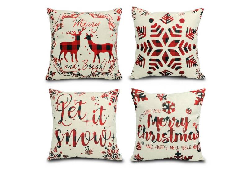 CALIYO Kissenbezug 4 Stück Kissenbezug Weihnachten Dekorative Kissenhülle, (4 Stück), Weihnachtselementstile Muster Leinen Sie Kissenbezüge von CALIYO