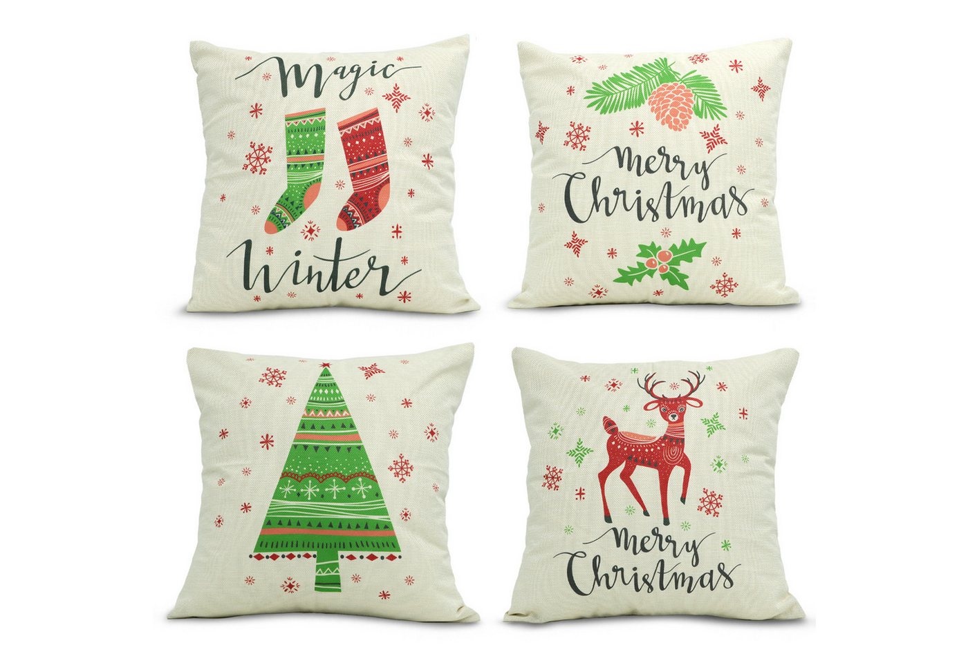 CALIYO Kissenbezug 4 Stück Kissenbezug Weihnachten Dekorative Kissenhülle, (4 Stück), Weihnachtselementstile Muster Leinen Sie Kissenbezüge von CALIYO