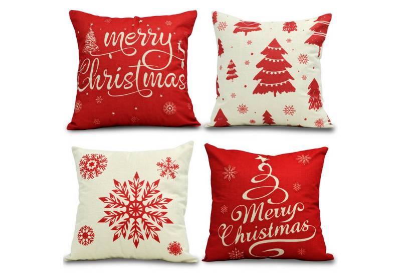 CALIYO Kissenbezug 4 Stück Kissenbezug Weihnachten Dekorative Kissenhülle, (4 Stück), Weihnachtselementstile Muster Leinen Sie Kissenbezüge von CALIYO