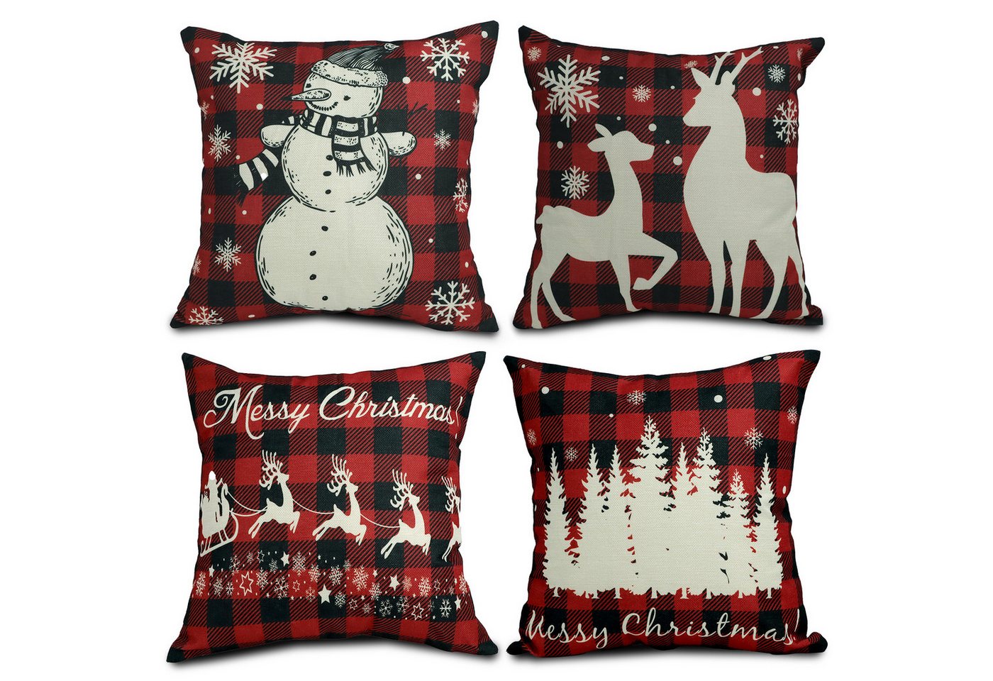 CALIYO Kissenbezug 4 Stück Kissenbezug Weihnachten Dekorative Kissenhülle, (4 Stück), Weihnachtselementstile Muster Leinen Sie Kissenbezüge von CALIYO