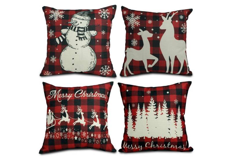 CALIYO Kissenbezug 4 Stück Kissenbezug Weihnachten Dekorative Kissenhülle, (4 Stück), Weihnachtselementstile Muster Leinen Sie Kissenbezüge von CALIYO