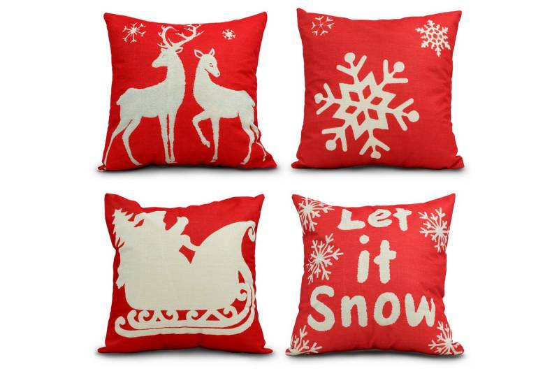 CALIYO Kissenbezug 4 Stück Kissenbezug Weihnachten Dekorative Kissenhülle, (4 Stück), Weihnachtselementstile Muster Leinen Sie Kissenbezüge von CALIYO