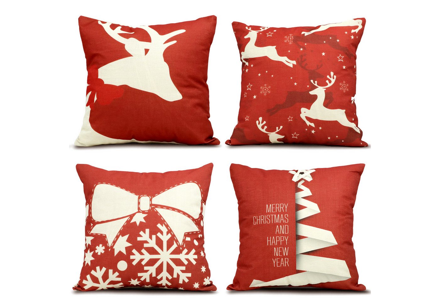 CALIYO Kissenbezug 4 Stück Kissenbezug Weihnachten Dekorative Kissenhülle, (4 Stück), Weihnachtselementstile Muster Leinen Sie Kissenbezüge von CALIYO