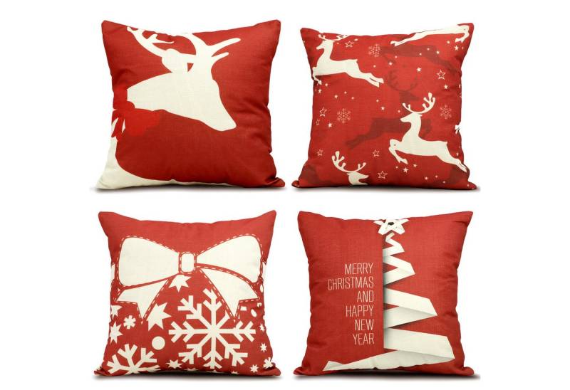 CALIYO Kissenbezug 4 Stück Kissenbezug Weihnachten Dekorative Kissenhülle, (4 Stück), Weihnachtselementstile Muster Leinen Sie Kissenbezüge von CALIYO