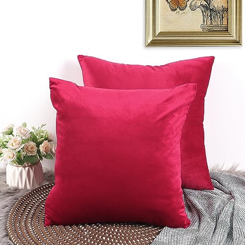 CALIYO Kissenbezug 45x45, Samt Uni Kissenhülle, Kissenbezüge für Zierkissen Dekokissen Sofakissen Couchkissen viele Farben (45x45 cm, Rot). von CALIYO