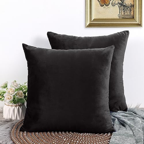 CALIYO Kissenbezug 45x45, Samt Uni Kissenhülle, Kissenbezüge für Zierkissen Dekokissen Sofakissen Couchkissen viele Farben (45x45 cm, Schwarz). von CALIYO