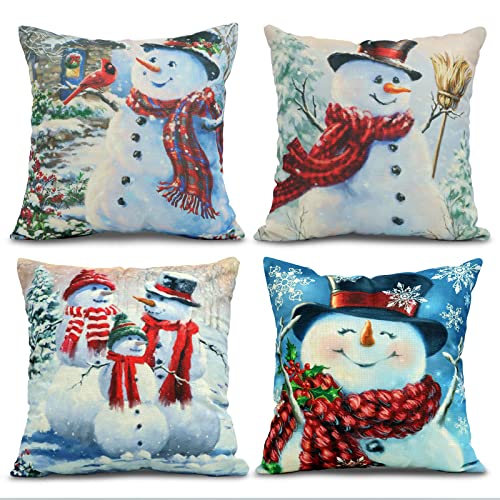 CALIYO Kissenbezug 50x50 cm 4er Set, Weihnachts-Dekoration Kissenhülle Leinenlook für Zierkissen Dekokissen Sofakissen Couchkissen, Weihnachtsschmuck Kissenbezüge Weihnachtsdeko Christmas Decorations von CALIYO