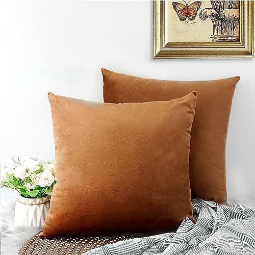 CALIYO Kissenbezug 40x40, Samt Uni Kissenhülle, Kissenbezüge für Zierkissen Dekokissen Sofakissen Couchkissen viele Farben (40x40 cm, Braun). von CALIYO