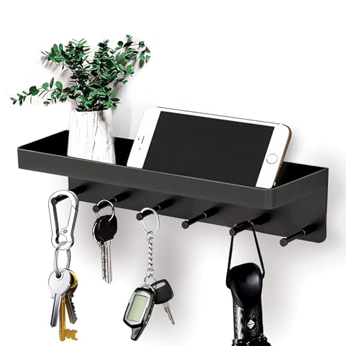 CALIYO Schlüsselbrett mit Ablage und 6 Haken,schlüsselkasten,Organizer Schlüsselablage,selbstklebend als Schlüsselboard, schlüsselhalter Organizer/Hakenleiste mit Ablage,Hängen Küchenbesteck. von CALIYO