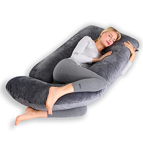 CALIYO Schwangerschaftskissen J Form,Stillkissen XXL-SeitenschläFerkissen mit Bezug,Pregnancy Pillow und Komfortkissen Erwachsene -Polsterung aus Baumwolle（Dunkelgrau,180×70cm） von CALIYO