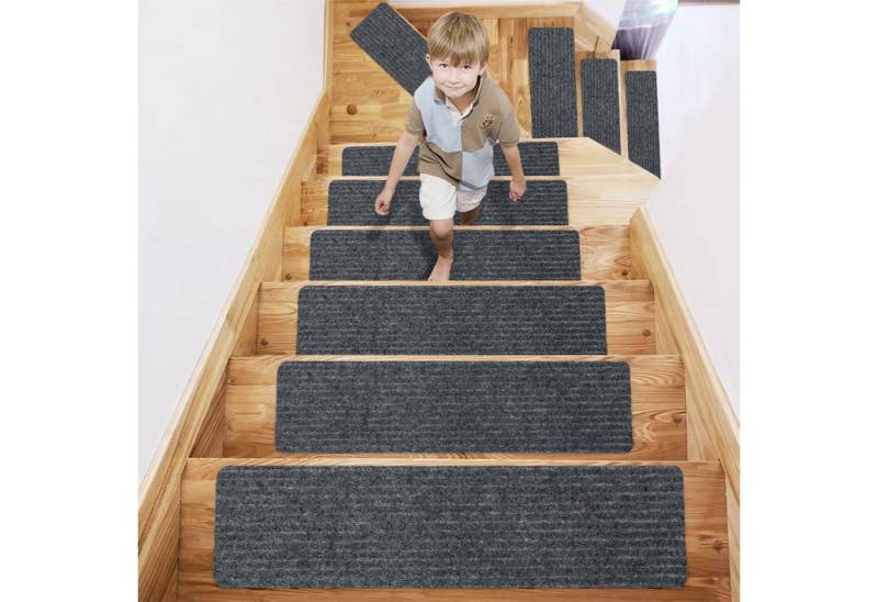 CALIYO Stufenmatte 15-Tlg Stufenmatten Rechteckig 76x20cm Trittfläche Stufenschoner, Treppenschutz in 3 Farben, Höhe: 12 mm, Velours-Oberfläche von CALIYO