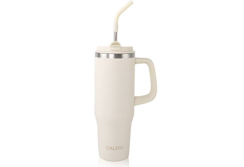 CALIYO Thermoflasche Thermobecher 1.2L Edelstahl BPA frei mit Strohhalm und Deckel, Langanhaltend kühl / warm spülmaschinenfest für Sport, Reisen von CALIYO