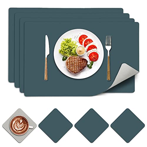 CALIYO Tischsets Abwaschbar,Rrutschfeste Synthetisches Leder platzset und Untersetzer für Zuhause und Restaurant,Tischset Set mit 4 Platzsets Abwaschbar+4 Untersetzern,Doppelseitigen hitzebeständige von CALIYO