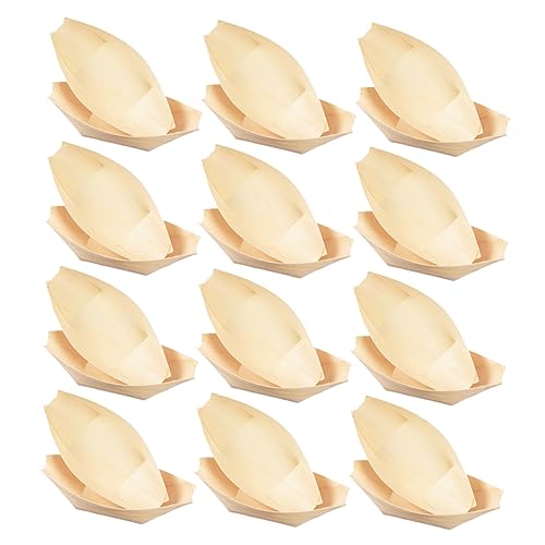 CALLARON 150 Stück Holzkajak -Snackschale Boote Behälter Sashimi-Boot-Serviertablett klein Sushi-Servierbrett Verkostungsplatten Lebensmittel Serviertablett Sushi-Tablett in Bootsform Khaki von CALLARON