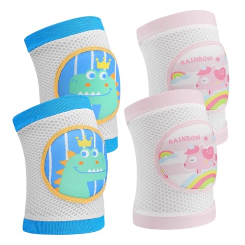 CALLARON 2 Paare Krabbelpads für Kleinkinder Baumwoll Knieschoner mit Elastischem Bund Niedliche Muster für Jungen und Mädchen Schützende Polster für Sicheres Krabbeln von Jahren von CALLARON