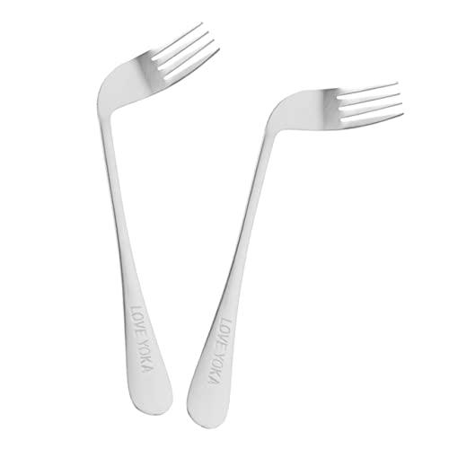 CALLARON 2 Stück Fütterungsgabel Hilfe Party Besteck Essen Erwachsene Utensilien Entwöhnung Gebogene Hilfsgabel Ergonomische Deaktivierte Rostfreier Stahl von CALLARON