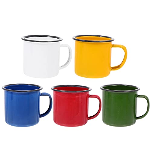 CALLARON Camp- Becher 5-Teiliges Kaffeebecher-Set Emaille-Campingbecher Emaille-Teetassen Emaille-Becher für Tee Milch Tragbar für Picknick Angeln Drinnen Draußen Camping- Kaffeetassen von CALLARON