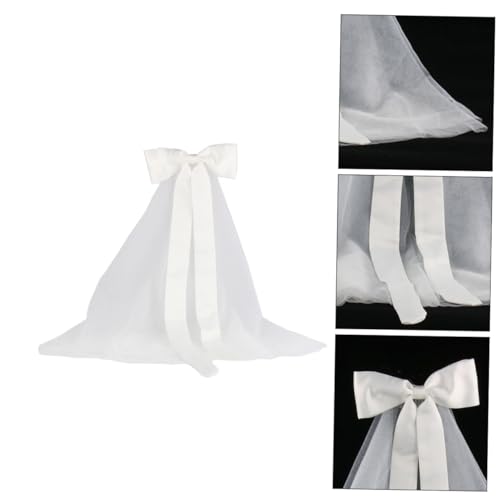 CALLARON Weißer Brautschleier mit Schleifen Kamm Eleganter Haarschmuck für Hochzeit Brautparty und Fotoshooting Leichtes Schlichtes Design für Festliche Anlässe und Junggesellinnenabschied von CALLARON