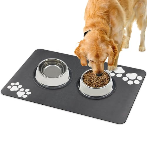 Napfunterlage Hund rutschfest-Super Saugfähige Futtermatte für Hund und Katze 60x40 cm-Waschbar Hundenapf Futternapf Unterlage-Grau Fressnapf Matte-Futterunterlage für Katzen und Hunde Napfunterlage Hund rutschfest-Super Saugfähige Futtermatte für Hund und Katze 60x40 cm-Waschbar Hundenapf Futternapf Unterlage-Grau Fressnapf Matte-Futterunterlage für Katzen und Hunde von CALLOVE