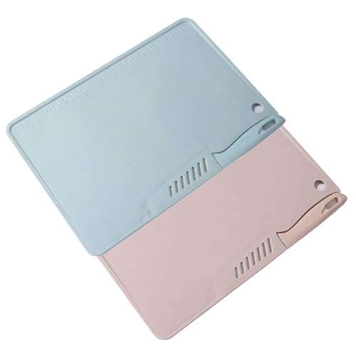 2 Stück Camping Schneidebrett, 2 in 1 Multifunktion Cutting Board, Kunststoff Schneidebrett mit Messer, Zweiseitiges aus Kunststoff mit Aufhängeloch 29 * 20 cm (Rosa，Blau) von CALLYSONIC