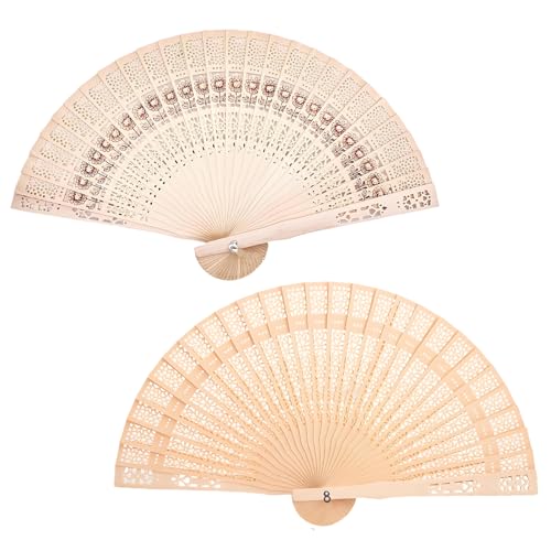2 Stück Faltfächer, Sandelholz Fächer, Chinesischer/Japanischer Handfächer im Retro, Holz Geschnitzten Saunafächer, Hochzeit Clack Hand Fan für Hochzeitstanzparty, Wanddekoration, Geschenke (2) von CALLYSONIC