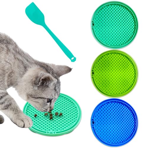 3er-Set Schleckmatte Katze, Leckmatte Katze Mit Silikonspatel, Slow Feeder Hunde mit Saugnäpfen, für Hundetraining Fellpflege und Baden (10cm x 10cm), Lindert Angst und Langeweile von CALLYSONIC