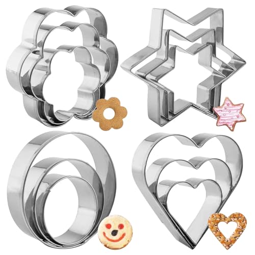12 Stück Ausstechformen Backset, Keksausstecher Edelstahl Herz, Blume, Rund, Sternform, DIY Plätzchenausstecher Backen Werkzeug, Biscuit Cutter, Ausstecher für Fondant, Torten Deko, Kekse von CALLYSONIC