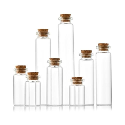 CALLYSONIC Mini Glasflaschen mit Korken, 8-25ml Kleine Flaschen, Kleine Glasflaschen zum Befüllen, Reagenzglas mit Korken, Sturmglas, Gläser mit Deckel für DIY, Hochzeitsdeko, Vorratsglas usw, 6 Stück von CALLYSONIC