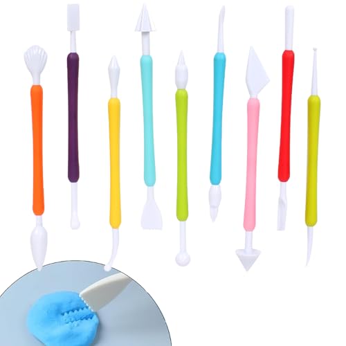 CALLYSONIC Modellierwerkzeug Ton 9 Stück,Töpferwerkzeug Set,Doppelseitige Modellierwerkzeugset,Formen Modelliermasse Clay Tools,für DIY Kunsthandwerk,Töpferei,Polymer,Kuchen,Fondant von CALLYSONIC