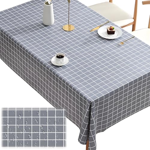 PVC Tischdecke Wachstuchtischdecke, Table Cloth Wasserabdichtung 90 x 140cm, Kratzfest Ölbeständig, Tischtuch, Abwischbare Tischdecke Grau, für Wohnzimmer, Esszimmer, Balkon, Garten (grau) von CALLYSONIC