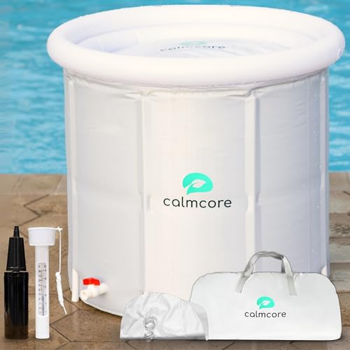 Calmcore Upgraded XL Faltbare Eisbadewanne - 96 Gallen, große kalte Tauchwanne für Sportler mit Abdeckung, tragbarer Outdoor-Eis-Tauchwanne für Kaltwassertherapie zu Hause oder im Fitnessstudio von CALMCORE