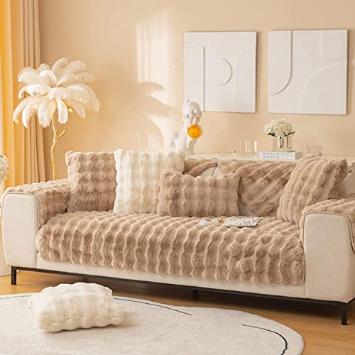 CALMR Kaninchen Plüsch Sofabezug 1 2 3 4-Sitzer Sofa Ecksofa Rutschfester Sofaüberwurf Uni L-Form Sofaüberwurf Haustiere Hund Couchbezug Sofaschutzkissen,Light Coffee-30x50cm(excludingcore) von CALMR