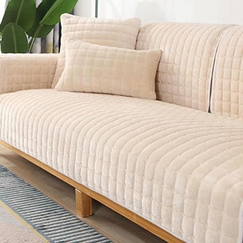 Samt Sofaschoner Sofabezug 1 2 3 4 Sitzer, L Form 1/2/3/4 Sitzer, Sofa Überzug SofaÜberwurf rutschfest Sofa Couch Sofaüberwürfe,Beige-45x45cm/Kissenbezug von CALMR