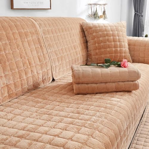 Samt Sofaschoner Sofabezug 1 2 3 4 Sitzer, L Form 1/2/3/4 Sitzer, Sofa Überzug SofaÜberwurf rutschfest Sofa Couch Sofaüberwürfe,Braun-90 * 160cm von CALMR