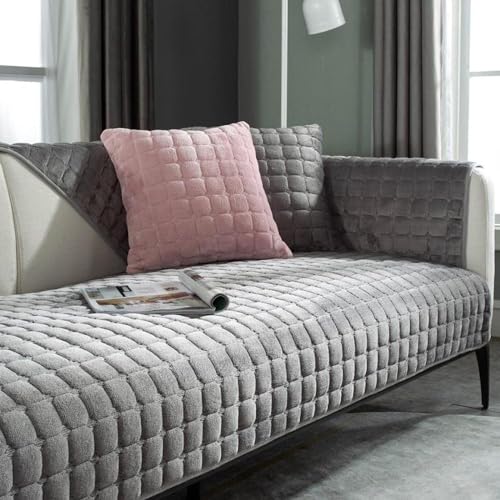 Samt Sofaschoner Sofabezug 1 2 3 4 Sitzer, L Form 1/2/3/4 Sitzer, Sofa Überzug SofaÜberwurf rutschfest Sofa Couch Sofaüberwürfe,Dunkelgrau-110 * 110cm von CALMR