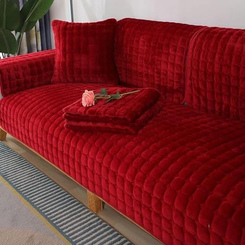 Samt Sofaschoner Sofabezug 1 2 3 4 Sitzer, L Form 1/2/3/4 Sitzer, Sofa Überzug SofaÜberwurf rutschfest Sofa Couch Sofaüberwürfe,Dunkelrot-110 * 210cm von CALMR