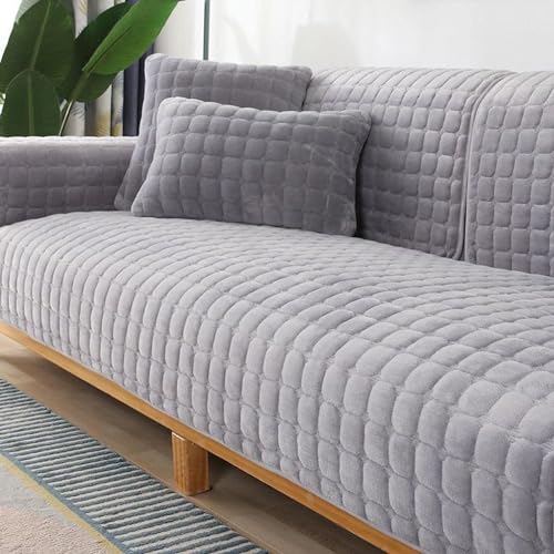 Samt Sofaschoner Sofabezug 1 2 3 4 Sitzer, L Form 1/2/3/4 Sitzer, Sofa Überzug SofaÜberwurf rutschfest Sofa Couch Sofaüberwürfe,Grau-110 * 160cm von CALMR